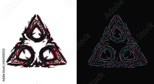 Vector Geometric Triangle Pattern with Abstract Line Art Style in Red Black and Blue Colors