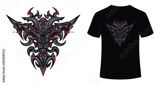 Vector Tribal Animal Face Design in Modern Geometric Style with Black Red Blue Colors