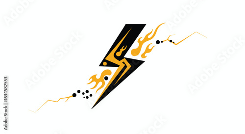 Modern Vector Illustration of Lightning Bolt with Fire and Spark Elements in Bold Black and Orange Colors