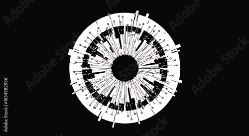 Abstract Circular Vector Design with Geometric Elements in Black and White Modern Style