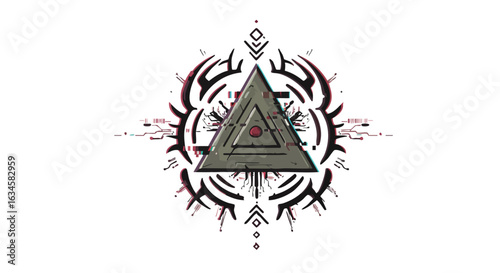 Modern Geometric Vector Illustration with Triangular Main Element and Abstract Symmetrical Design in Muted Earth Tones