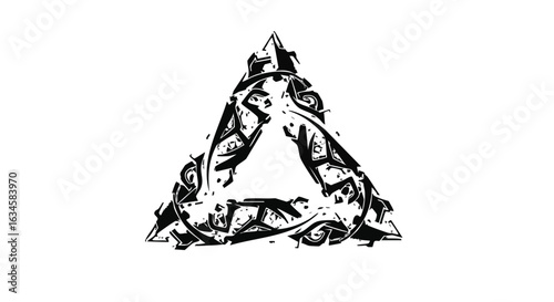 Minimalist Vector Illustration of Geometric Triangle with Abstract Artistic Pattern in Black and White Style