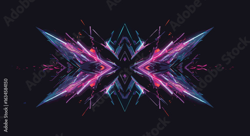 Abstract Geometric Vector Illustration with Electric Lightning Style in Neon Pink and Blue Colors