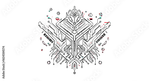 Futuristic Circuit Board Vector Illustration in Geometric Style with Tech Elements for Technology Design