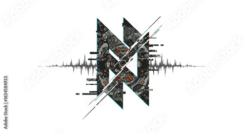 Vector Illustration of Abstract Music Symbol with Geometric and Mechanical Elements in Modern Style