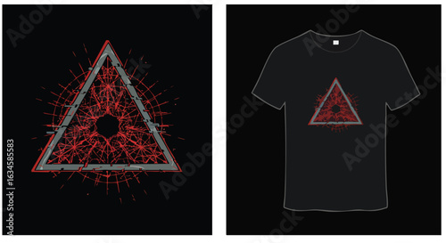 Vector Geometric Triangle Design with Cracked Effect and Radiating Lines in Modern Abstract Style for T-Shirt Print