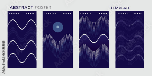 Abstract wave pattern poster templates with blue and white color scheme