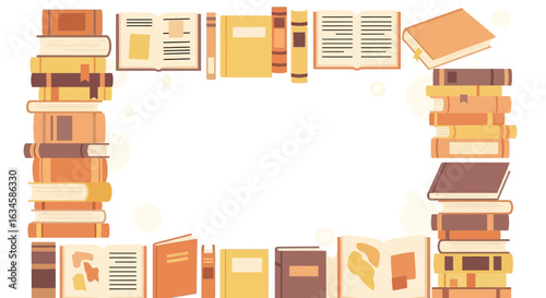 Books arranged as frame border for educational or library themed design