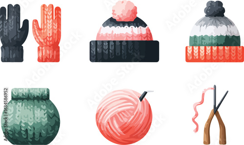 Knitting supplies illustrations