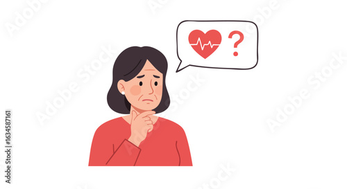 Vector Illustration of Confused Woman with Heartbeat Speech Bubble in Modern Minimalist Style
