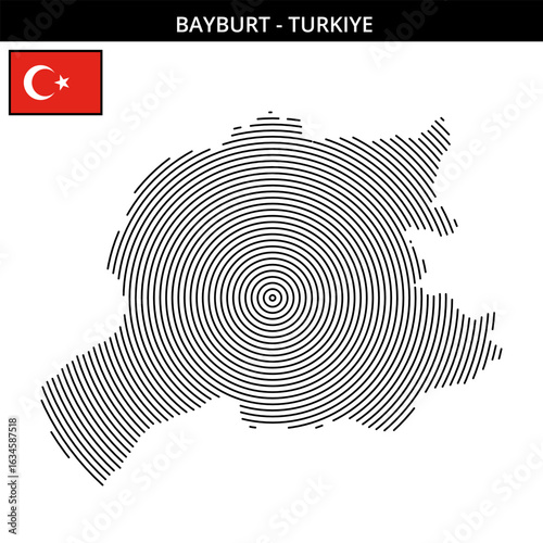 Bayburt unique geographical map with Turkey flag