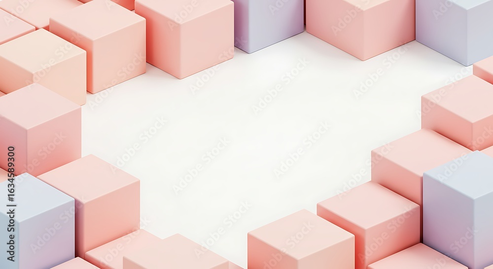 Fototapeta premium Minimalist Geometric Frame of Soft Pink and Lavender Pastel Cubes