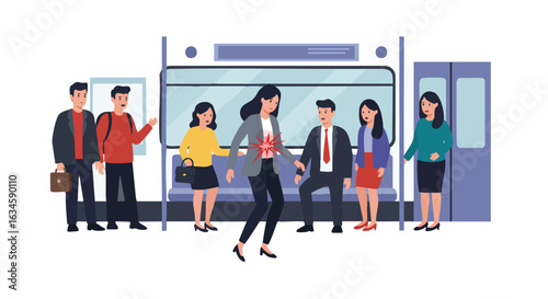 Vector Illustration of People in Public Transport Scene with Diverse Characters in Modern Style