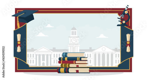 Academic Excellence: Graduation Frame with University Background and Tools