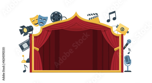 An inviting stage adorned with artistic elements for theatrical productions