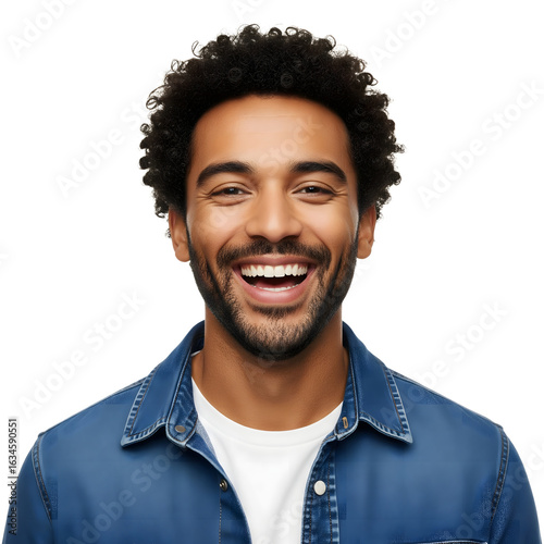 Portrait of a cheerful mixed-race man with a genuine laugh isolated on a white background.