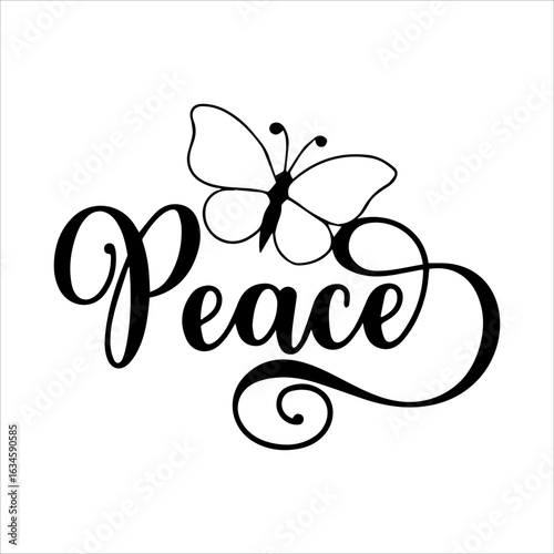 Peace antiwar kind phrase Continuous one line calligraphy Minimalistic handwriting with white background