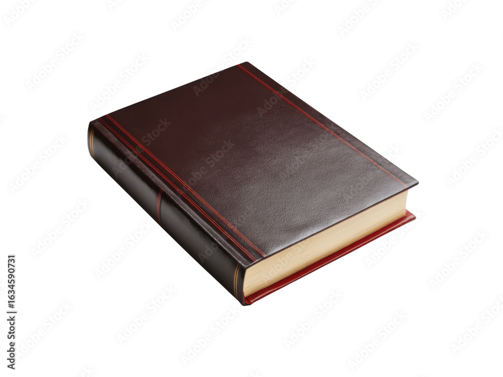 Elegant bound volume with red spine accents book leather, Isolated, Png Transparent Background Elegant bound volume with red spine accents book leather, Isolated, Png Transparent Background