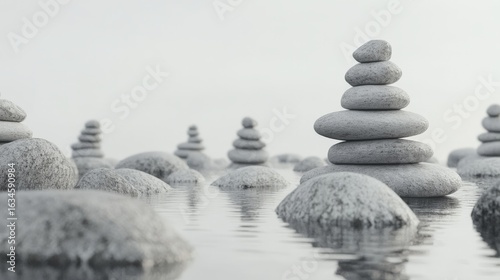 Serene Stacked Rocks in Gentle Water Reflection