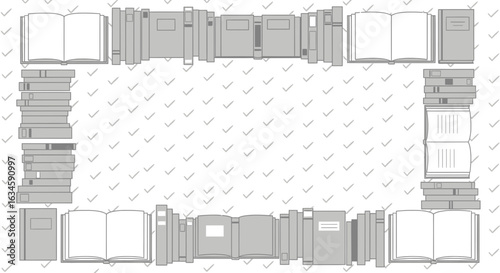 Book frame vector background with open and closed books, for education or reading concept, minimal