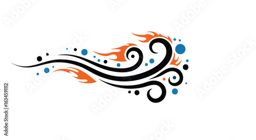 Vector Illustration of Wind or Airflow with Flame and Dot Elements in Modern Abstract Style for Dynamic Visuals