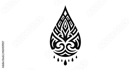 Vector Illustration of a Drop Shape with Ornamental Tribal Pattern in Black in Modern Geometric Style for Decorative and Artistic Use