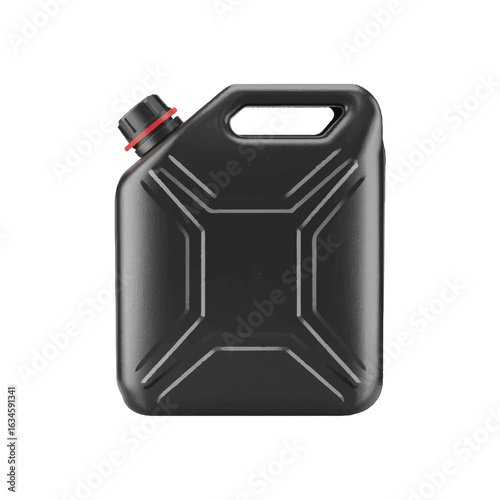 Black jerrycan with red accent on cap and embossed design