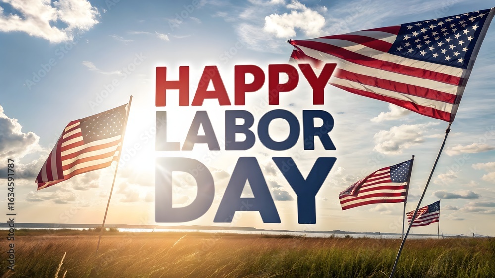 Fototapeta premium Celebrate american labor day with patriotic flags and a bright sunny sky