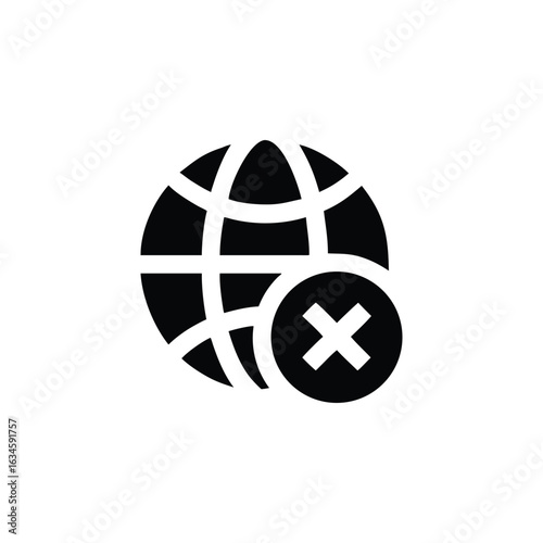 Internet connection error globe icon with x mark