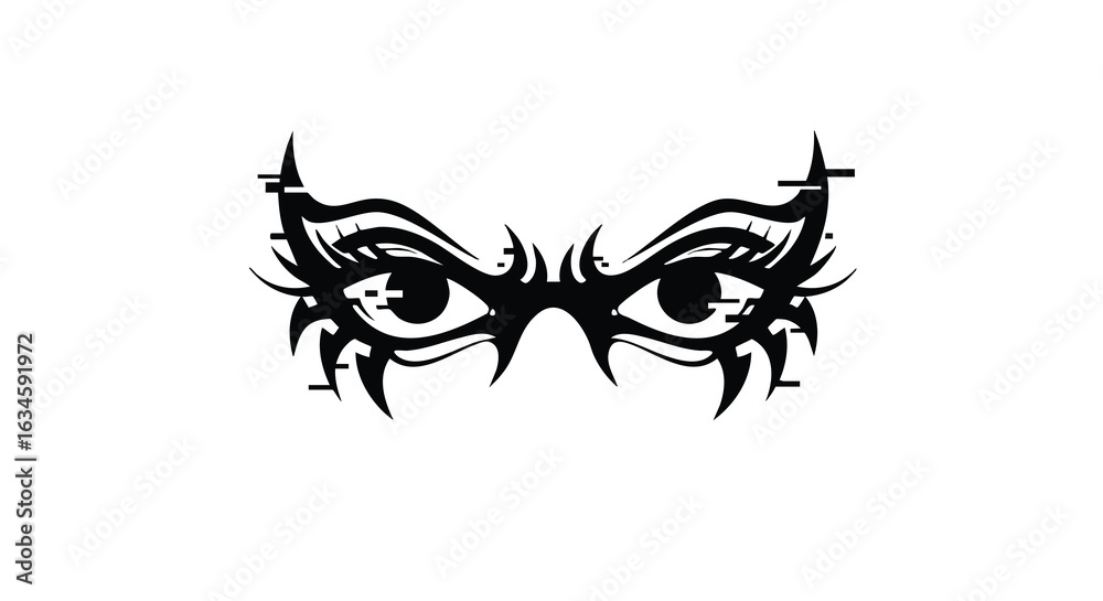 Obraz premium Vector Illustration of Eyes with Ornamental Eyelash Design in Modern Decorative Style in Black