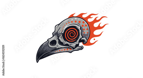 Vector Illustration of a Skull with a Flaming Effect in Gothic Style with Red and Black Colors