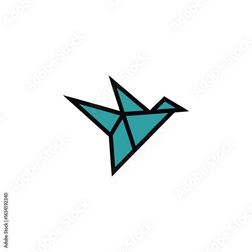 Geometric teal origami bird in flight
