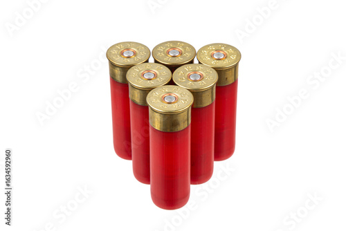 Foto Top-down view of red shotgun shells.