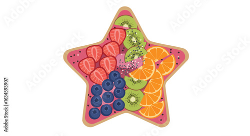 Vector Pattern Star Shape with Mixed Fruit Elements in Bright Colors in Modern Organic Style