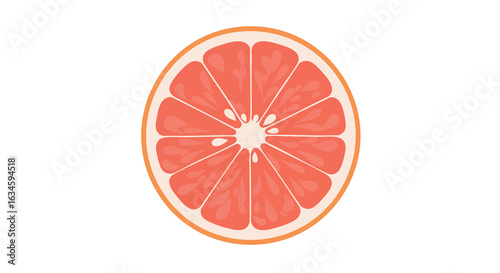 Vector Illustration of a Pink Grapefruit Slice in Modern Minimalist Style with Bright Pink and Light Orange Colors