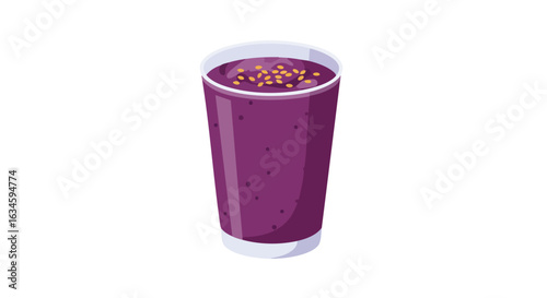Vector Illustration of Purple Fruit Juice Glass in Modern Minimalist Style with Bright Purple and Yellow Garnish for Beverage Advertising