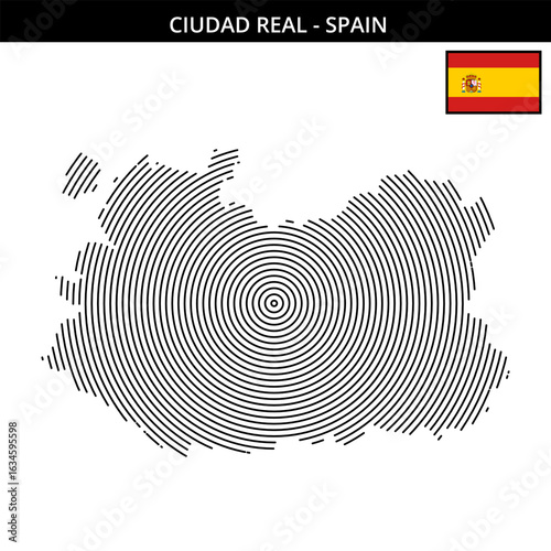 Geographical map of Ciudad Real with Spain flag