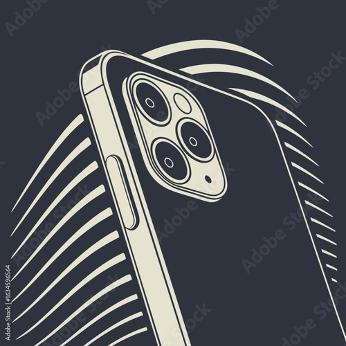 Abstract ripple stripes with blurred edges and vertical glossy gradients, dark background, metallic highlights, moody tech aesthetic