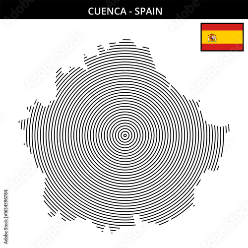Geographical map outline of Cuenca Spain with flag representation