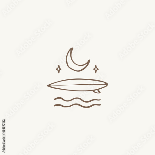 Vintage boho hand drawn surf design for surf club, surf shop, surf merch