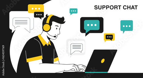 Customer support operator providing online assistance and resolving customer issues effectively