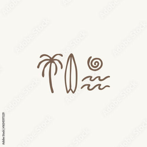 Vintage boho hand drawn surf design for surf club, surf shop, surf merch