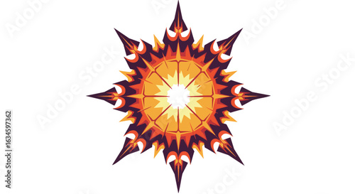 Vector Abstract Starburst Pattern with Spiked Radial Design in Warm Orange Yellow and Dark Purple Colors Modern Geometric Style