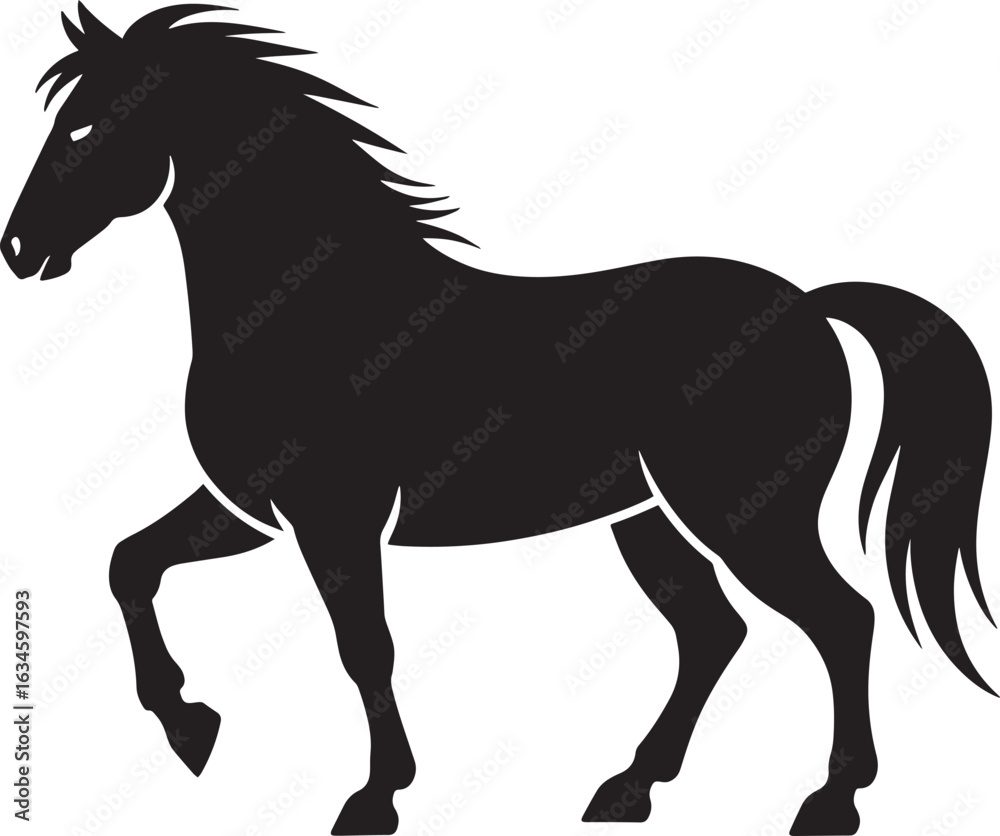 Obraz premium Elegant Horse Silhouette Vector Illustration with Flowing Mane and Modern Design Elements