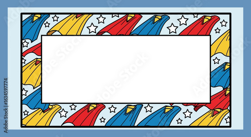 Colorful Super Hero Cape Border with Stars Perfect for Kids' Party Invitations