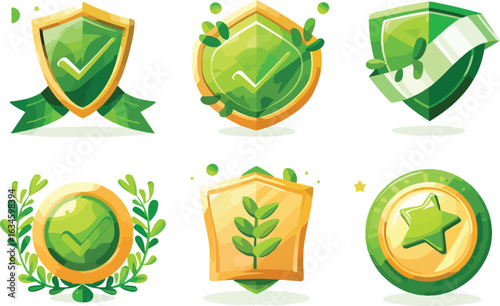 Set of green and gold award badges