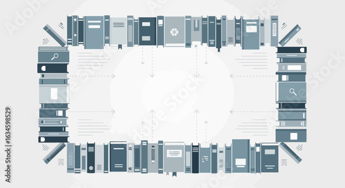 Conceptual illustration of knowledge and learning with books forming a frame design
