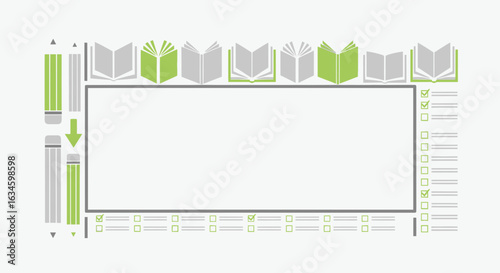 Educational background design featuring books, pencils and checklist icons suitable for academic