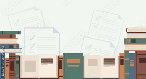 Educational illustration featuring books and checklist for learning process