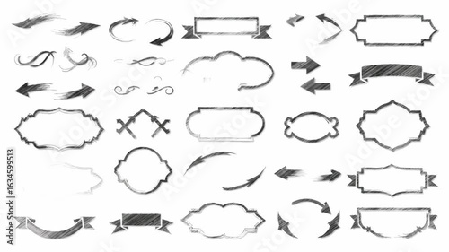 Assorted hand-drawn design elements